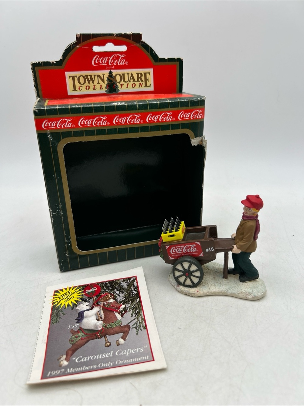 Vintage Coca cola Christmas Town Square  Village Vendor Boy 3”